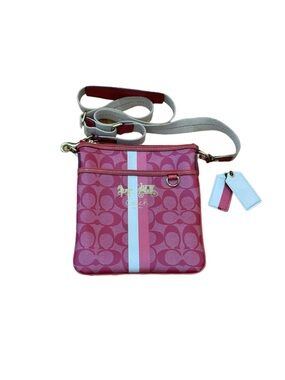 Coach Signature Stripe Pink Crossbody Swingpack Messenger Bag Y2K